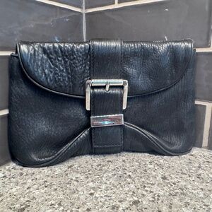 Michael Kors Black Leather Foldover Clutch